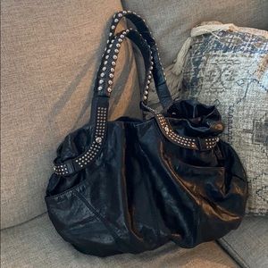 B Makowsky black leather studded purse